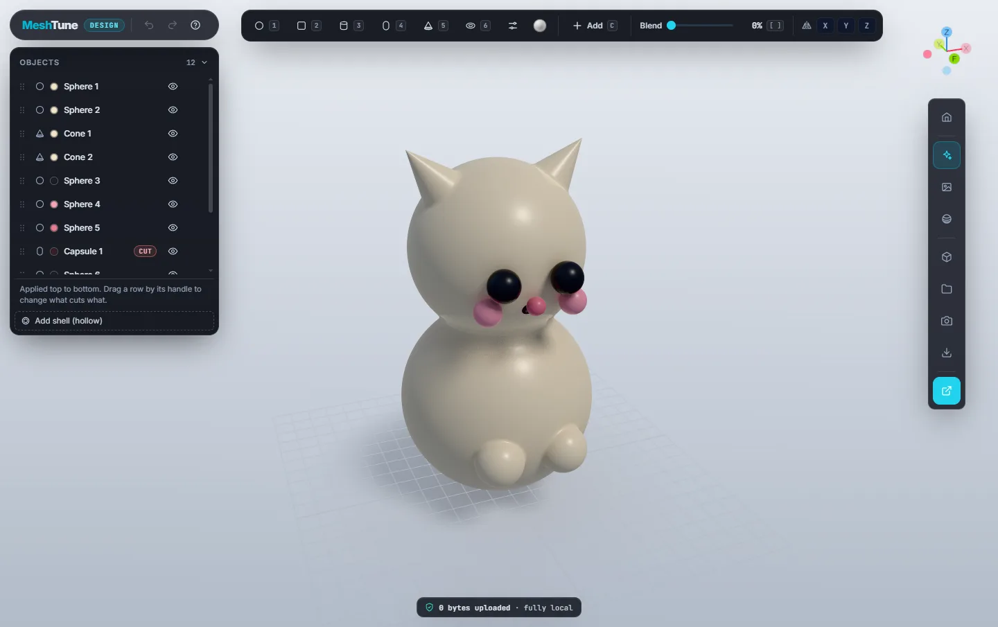 A cat figure modelled in MeshTune Design