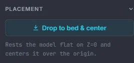 The Placement panel with the Drop to bed and center button